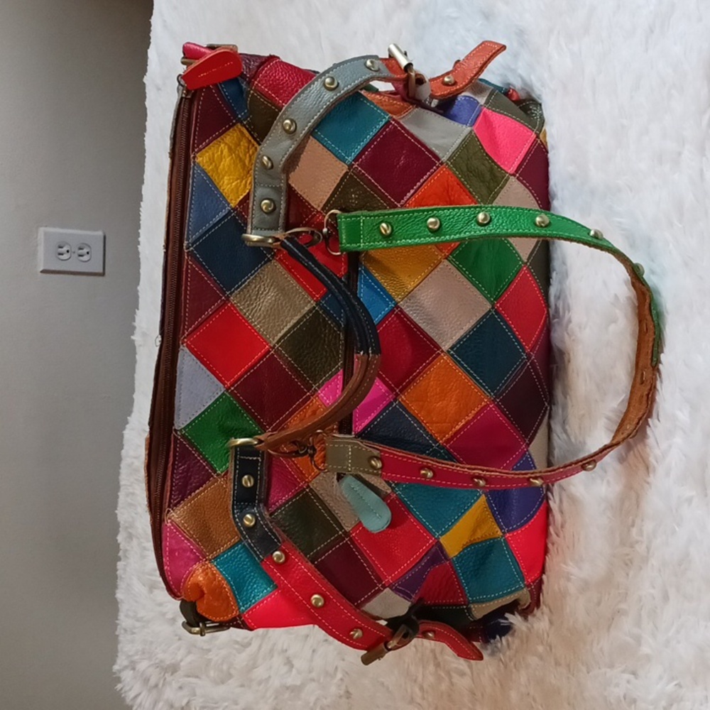 Multi colored patchwork Genuine leather handbag